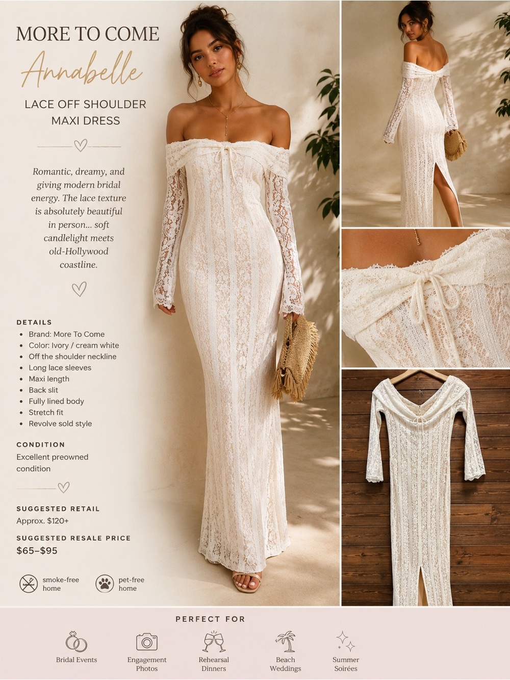 More To Come Annabelle White Lace Off Shoulder Maxi Dress